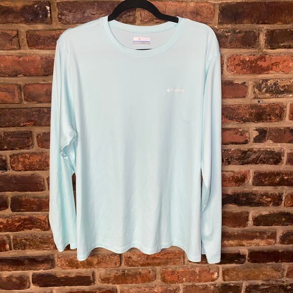 Columbia Aqua Blue Long Sleeve Graphic Omni-Shade Top Women's Size 2X - Picture 1 of 7